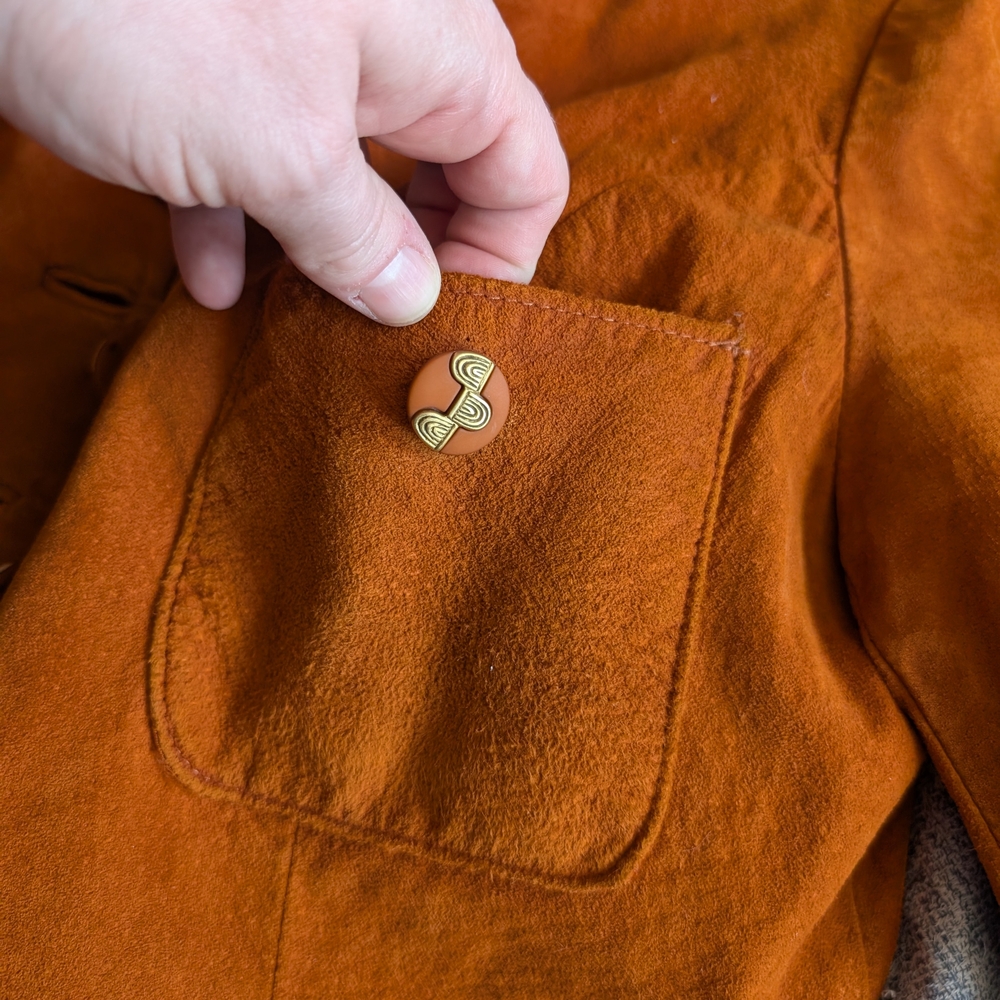 📼🇨🇦 Awesome Vintage Danier Orange Suede Jacket With Retro Buttons - Large - Picture 13 of 13